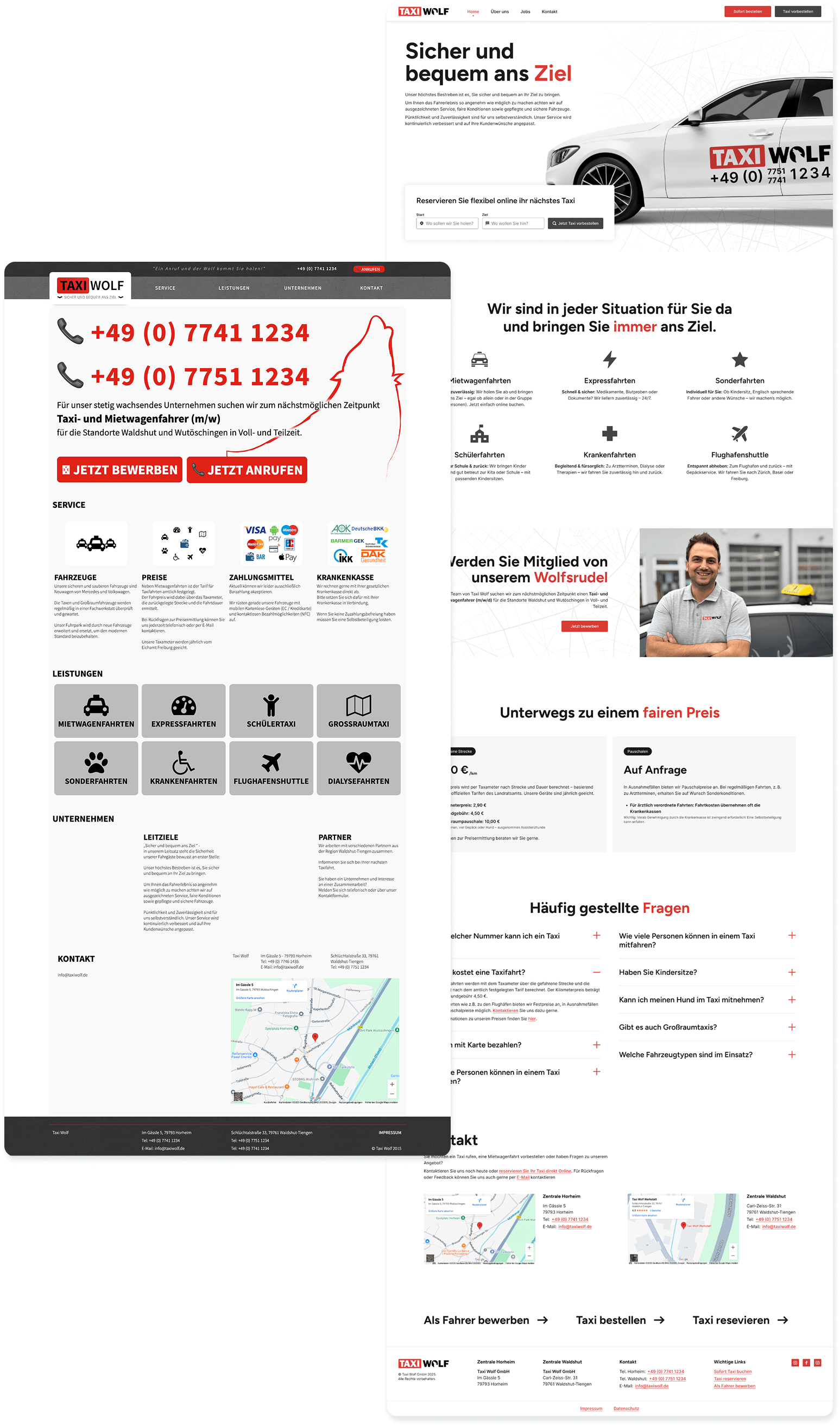 Before and after Taxi Wolf website design
